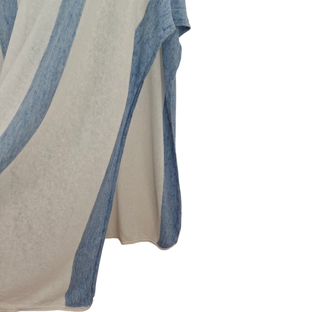 J. Mclaughlin Linen Knit Poncho Top One Size Blue White Beachy Coastal Coverup - Picture 4 of 7